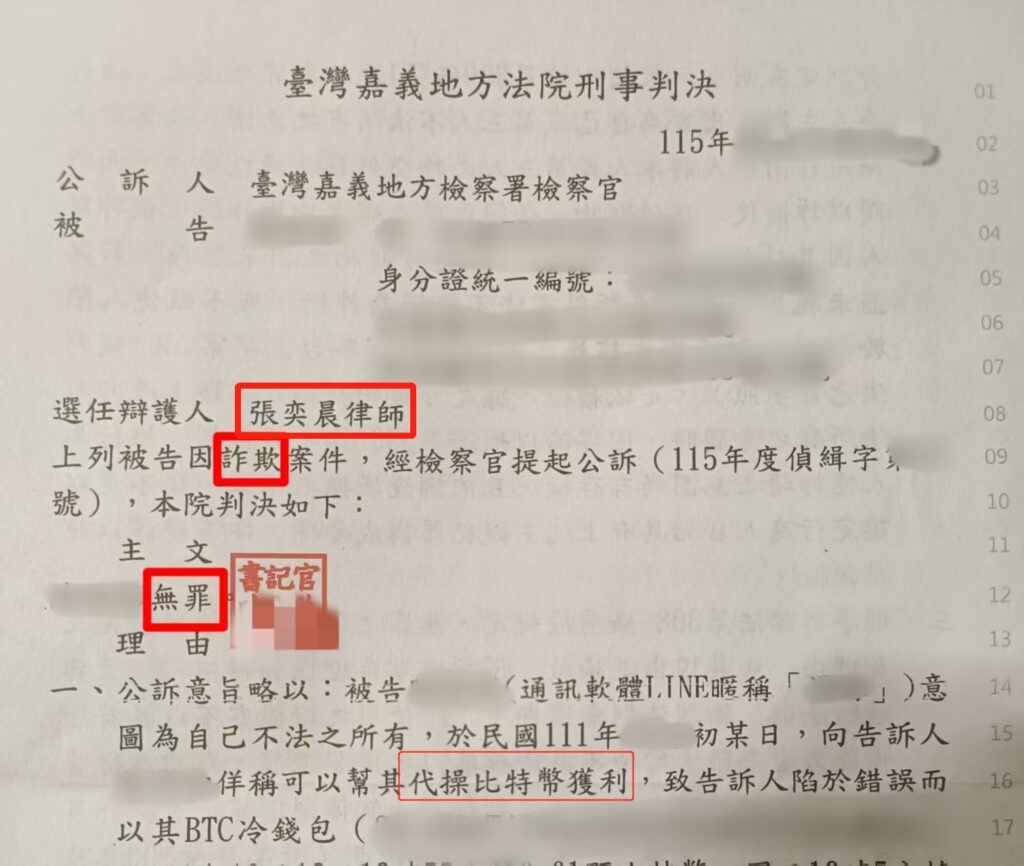 代操投資失利挨告詐欺？成功獲判無罪！